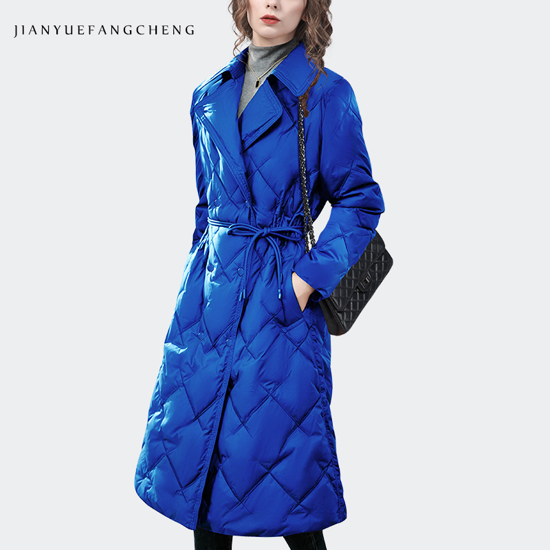 Women Fashion Over The Years - Jaket Panjang Lutut Biru Mode Wanita