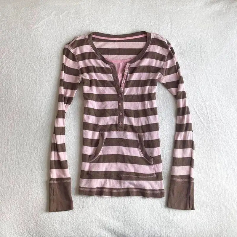 Women'S Fashion Korea - Kaos Musim Dingin Bergaris Palsu 2Piece
