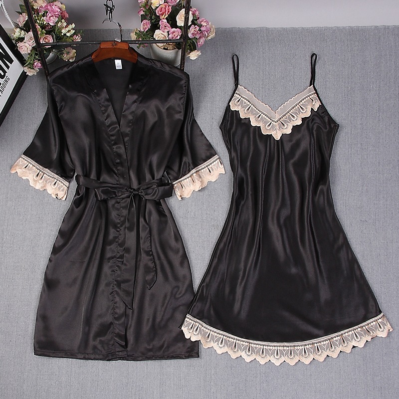 Jubah Satin Wanita Warna Murni - Lace Trim Cami ulasan dan harga
