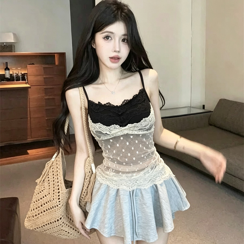 Bodysuit Wanita Model Vintage  - Lace Trim Cami ulasan dan harga